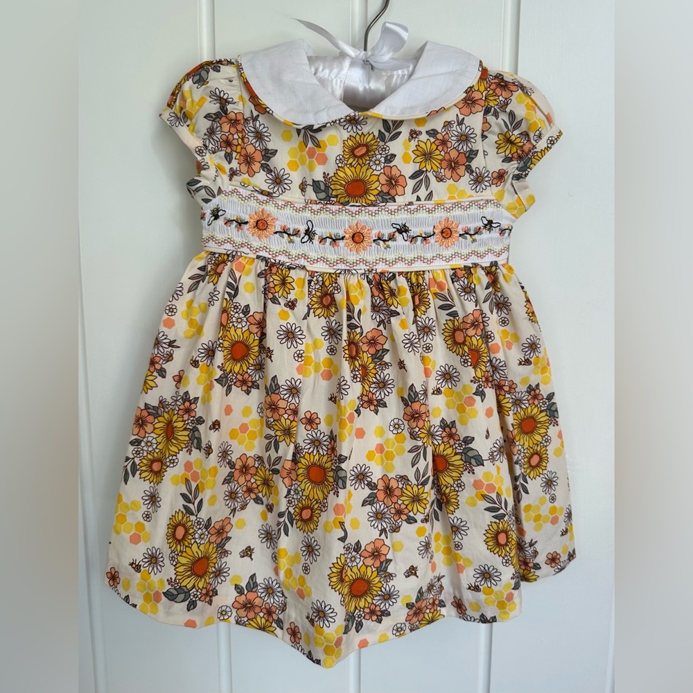 Iris & Ivy Sunflower Empire Waist Cotton Dress and Bloomer Set 12M